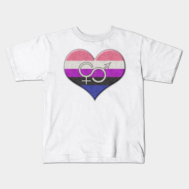 Large Gender Fluid Pride Flag Colored Heart with Ace Symbol Kids T-Shirt by LiveLoudGraphics